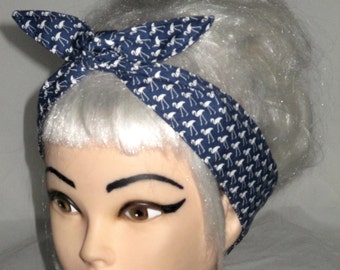 Azul marino Flamingos diadema Pin-up Vintage Estilo retro 50s Flamingo impresión Rockabilly Cabeza Bufanda Wrap estrecho flaco 2"
