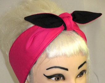 Reversible schwarz rosa Haar wickeln Krawatte Kopf Schal Pinup Vintage Retro-Stil 50er Jahre Rockabilly