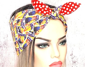 Hair wrap Rosie the Riveter Rockabilly headband Head Scarf vintage bow Retro pinup Rosie the Riveter