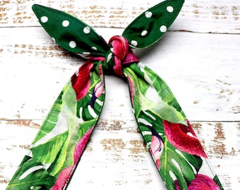 Pañuelo para la cabeza, envoltura para el cabello, diadema de flamenco tropical, lunares, bandana rockabilly