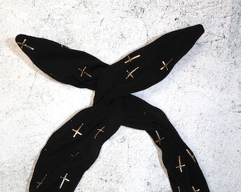 Wired twist Headband gold cross black Head scarf Wrap Tie dolly bow with wire