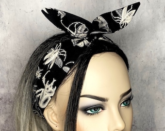 Wire twist Headband black Magic moth wired Head scarf Wrap goth Hair Tie