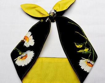 Headband BLACK Floral head scarf Daisy Daises Print head scarf wrap 3 Drops Of Poison Scarf  Bandana