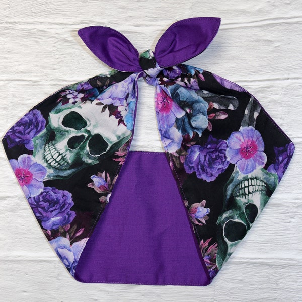 Purple Headscarf Skulls floral Rockabilly Hair Head scarf Wrap Scarf Bandana bow