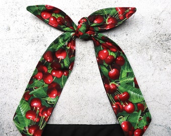 Rockabilly headband Cherry head scarf bow Pinup Vintage Retro Style 50's Bandana