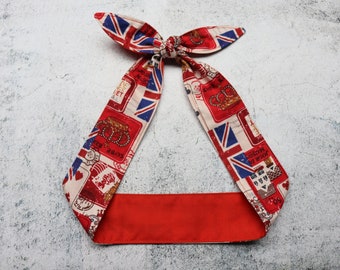 UK flag skinny scarf Union Jack flag hair scarf patriotic hair bow//headband