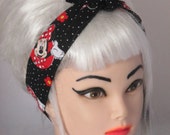 Headband Minnie Mouse Disney Disneyland bow Comic Pinup Vintage Retro Style 50s Rockabilly Skinny Narrow Head Wrap Scarf Bandana