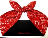 Head Scarf Red Black Bandana kerchief Headband Rockabilly dolly bow
