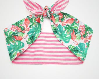 Pañuelo para la cabeza con rayas de flamencos rosas, diadema rockabilly para el cabello
