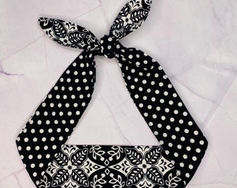 REVERSIBLE Blanc Noir Pois Rockabilly Foulard 50 s Pinup vintage Retro Dolly Bow Rosie the Riveter
