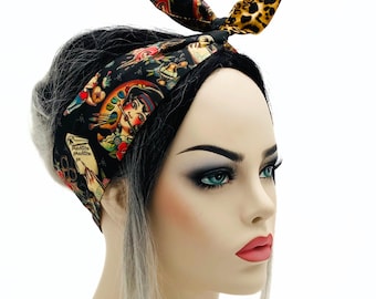 KABEL Haarband Tattoo Leopard Rockabilly Wrap Schleife Schal Bandana