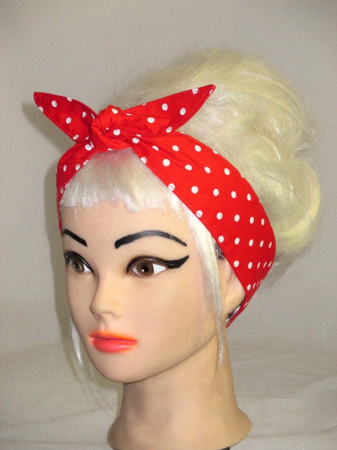 Bandana hoofdband wit gestippeld draad hoofdband retro haaraccessoires voor vrouwen en meisjes (rood