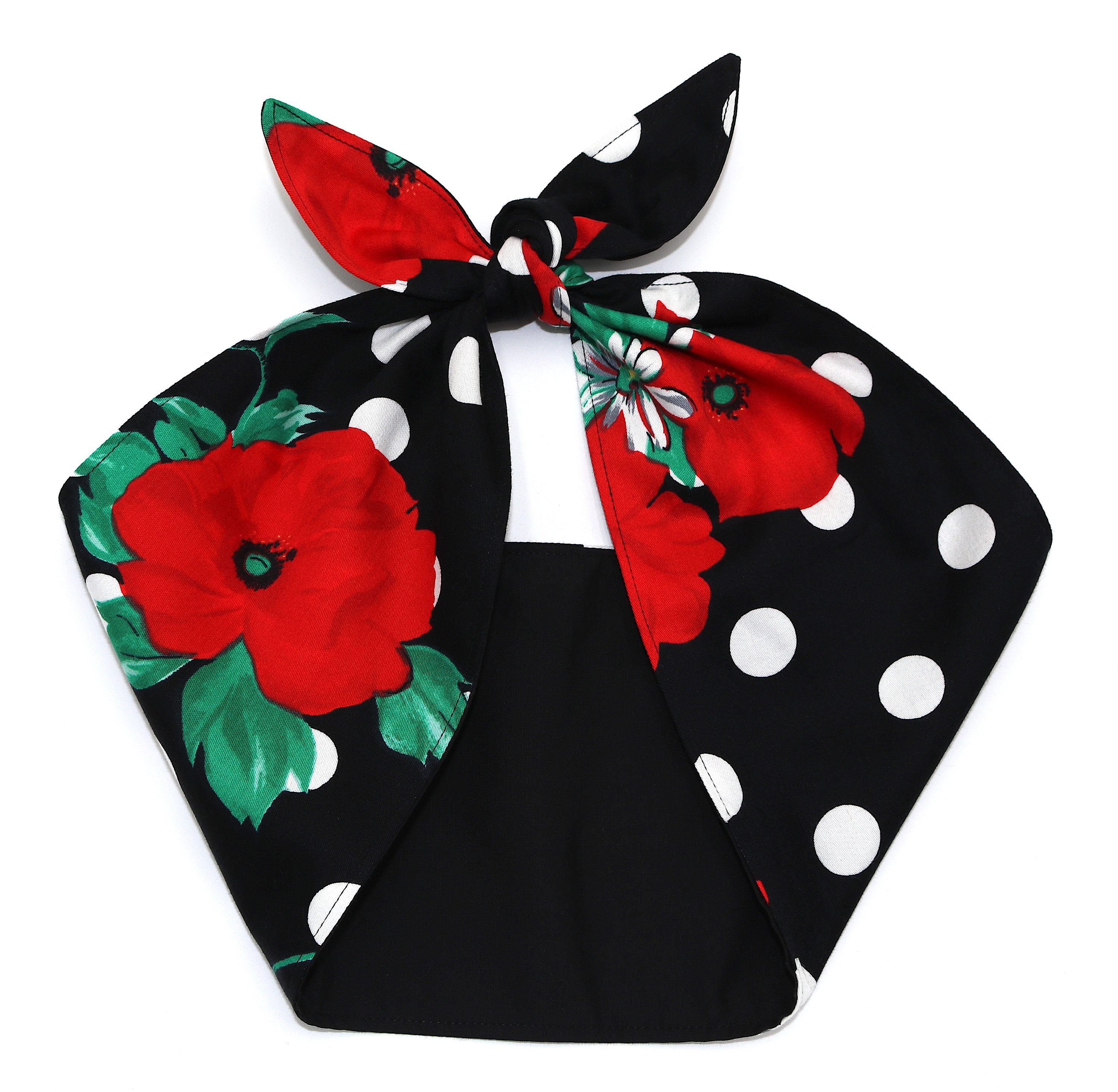 Red Poppy Black White Polka Dots Hair Wrap Head Scarf Bandana ...
