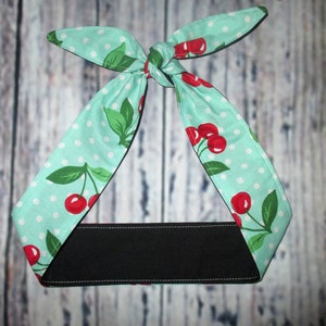 Rockabilly Headband  head scarf CHERRIES Cherry Mint Green Pinup Retro Bandanna