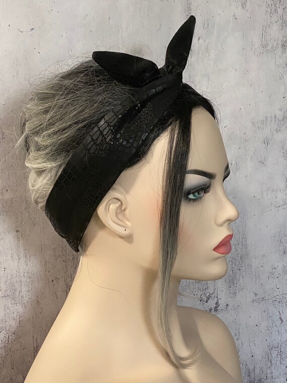 Faux Croc leather Wired Headband black Head scarf Wrap Tie dolly bow wire