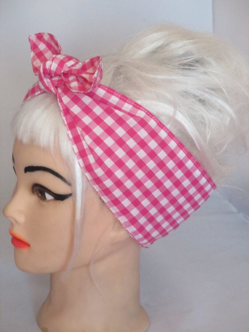 Pink White GINGHAM Headband Pinup Vintage Retro Style 50s Etsy