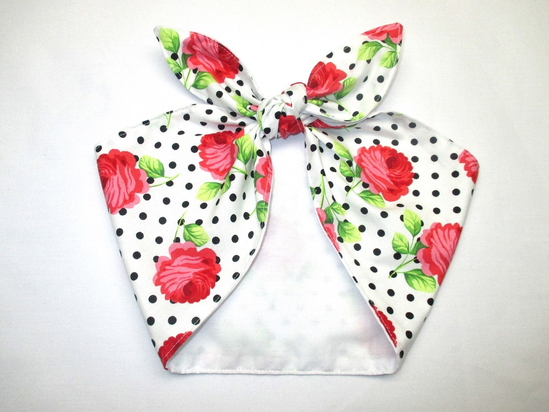 Black White Polka Dots Floral Hair Wrap Head Scarf Rockabilly Headscarf ...