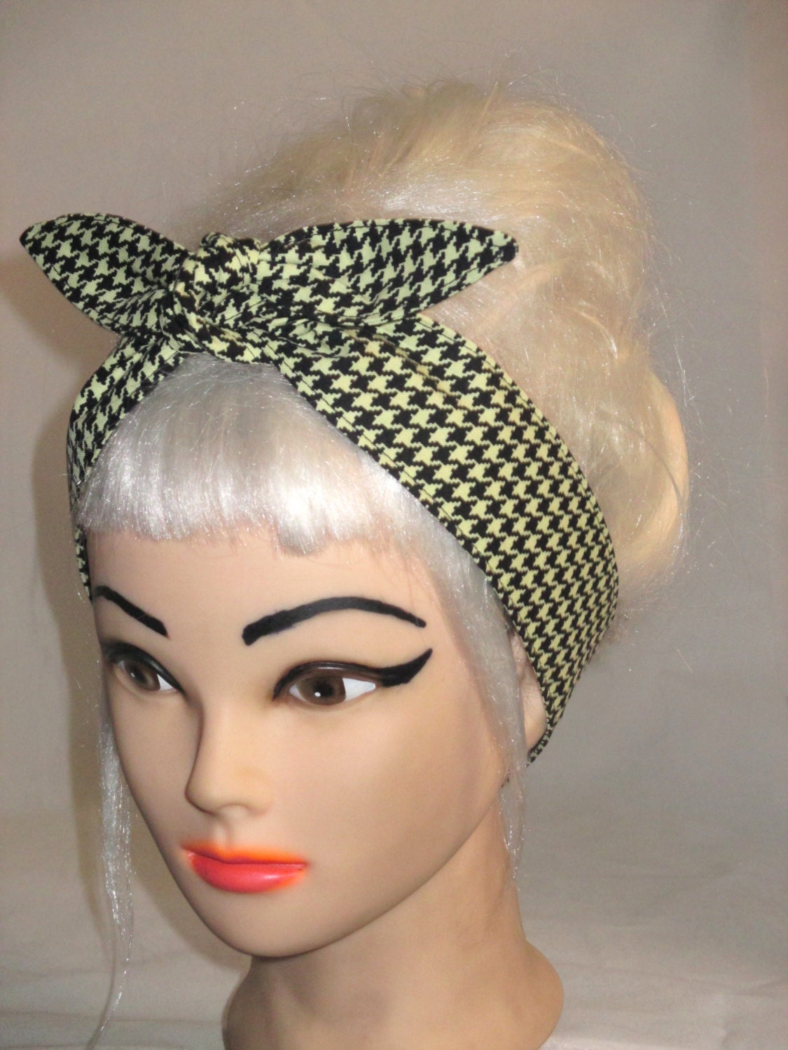 Houndstooth Head Wrap Scarf Pin Up Bandana Hair Tie Narrow Etsy