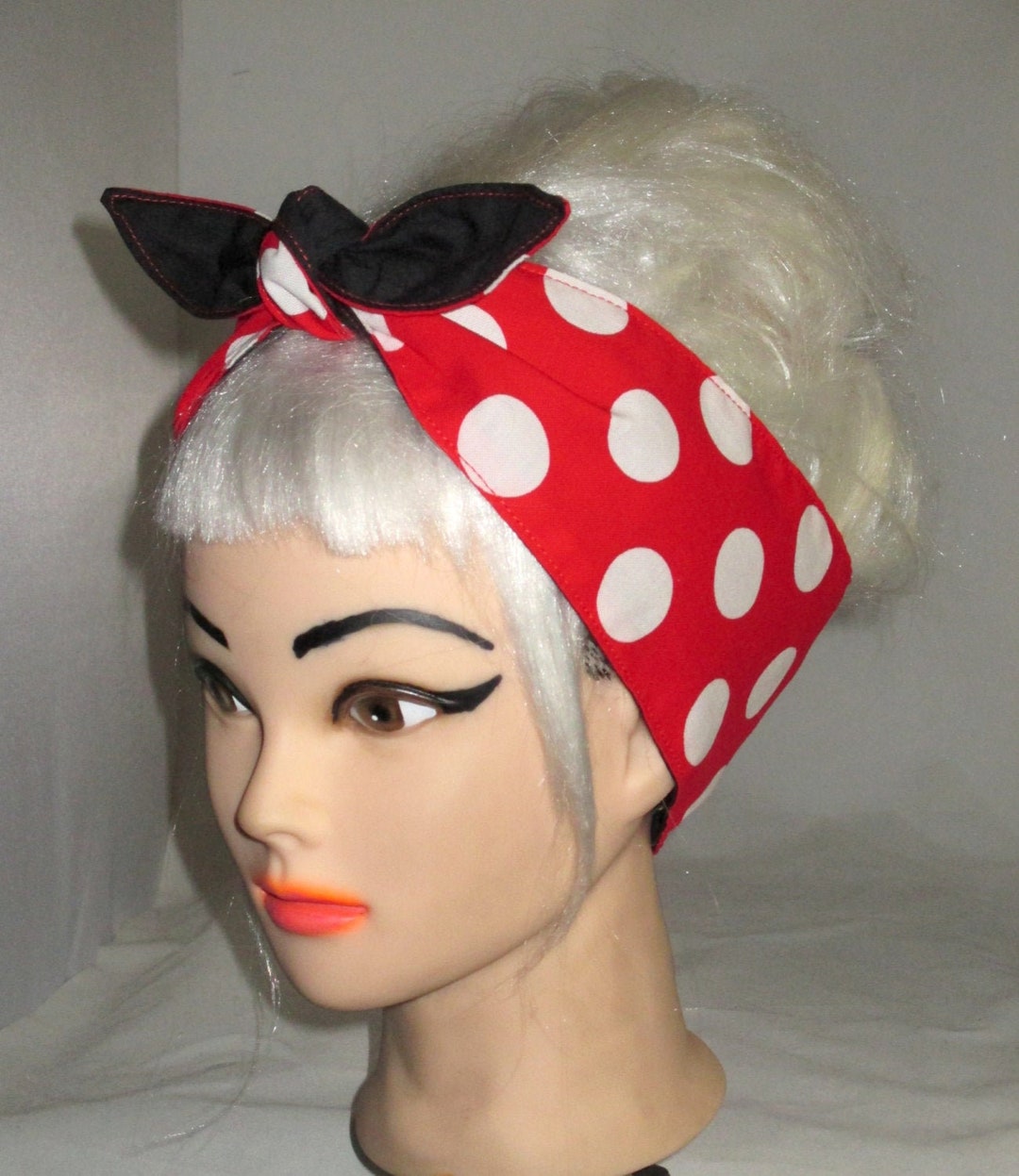 Headband White Red Polka Dots Black Hair Wrap Tie Headband Bow ...