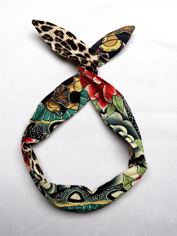 Wire Twist Headband Tattoo Print Leopard Cheetah Head Scarf Etsy