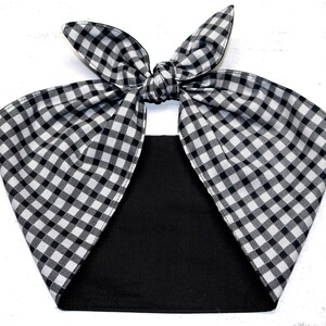Hoofdsjaal Hoofdband Zwart Wit GINGHAM Geruite strikbandana haarwrap