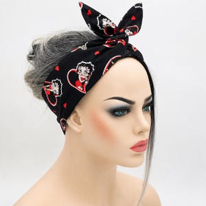 Betty Boop Wired Headband  Rockabilly Head Scarf Pin Up Hair Wrap Retro Wire Headband  Betty Boop Hair Scarf Reversible Headband
