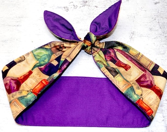 Headband Wine Purple Hair Wrap Tie Head Scarf Rockabilly hair wrap Bandana