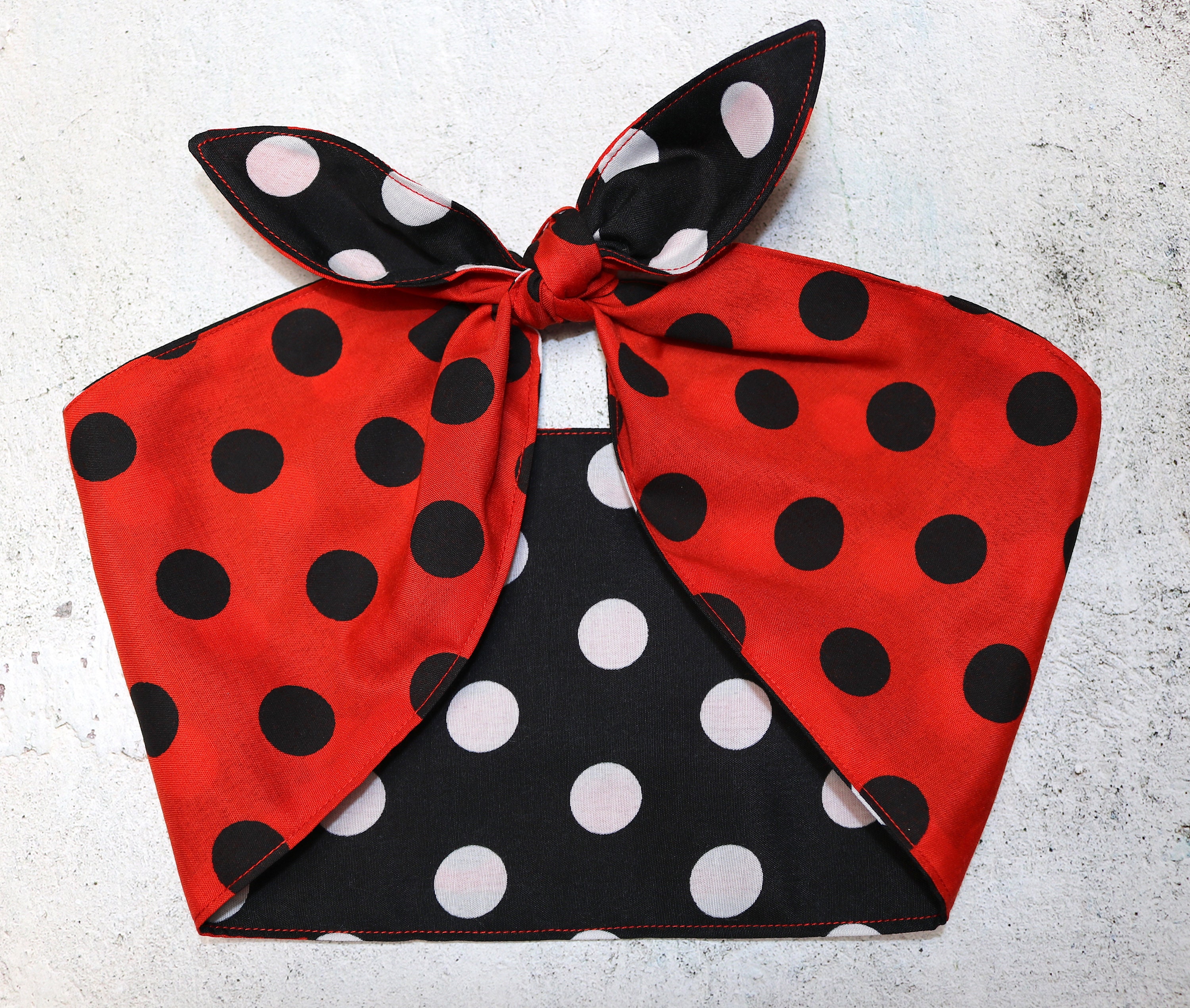 REVERSIBLE White Red Black Polka Dots Rockabilly Head Scarf Headscarf ...