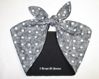 Grey White Polka Extra WIDE Headband bow Head Scarf knot Pin-up  Rockabilly Head Scarf Wrap