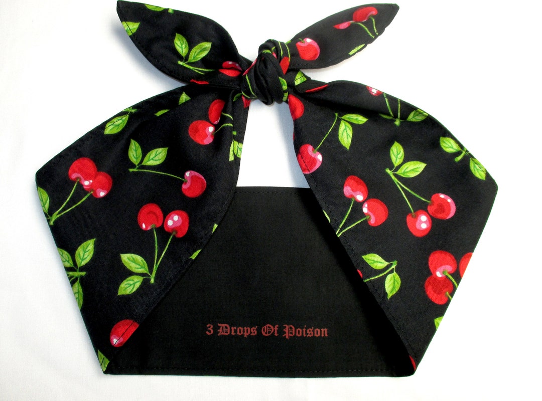 Fascia Per Capelli Con Filo Metallico Cherry-on-Top - Tartan Rosso Vintage Rockabilly - Cerchietto Annodabile - Lunghezza 75 Cm