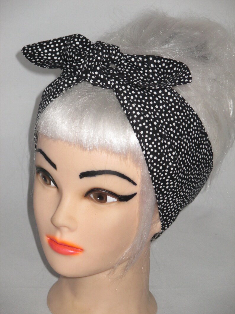 Head Scarf Black White Polka Dots Spots Headband Rockabilly - Etsy