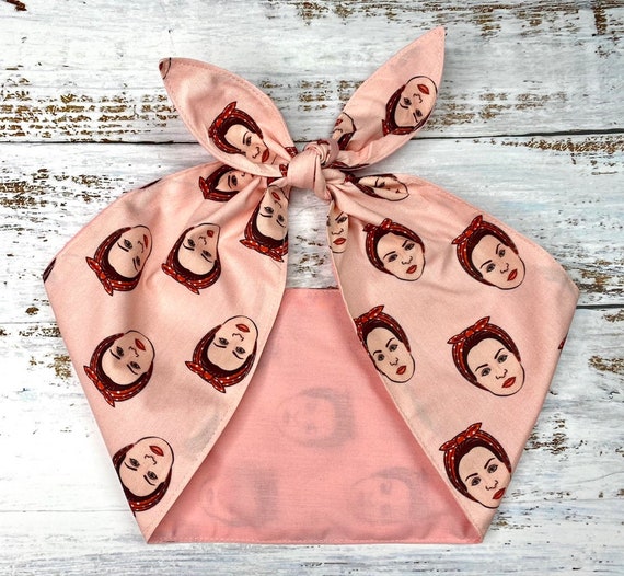 Pink Head Scarf hair wrap Retro Bow Rosie the Riveter headband