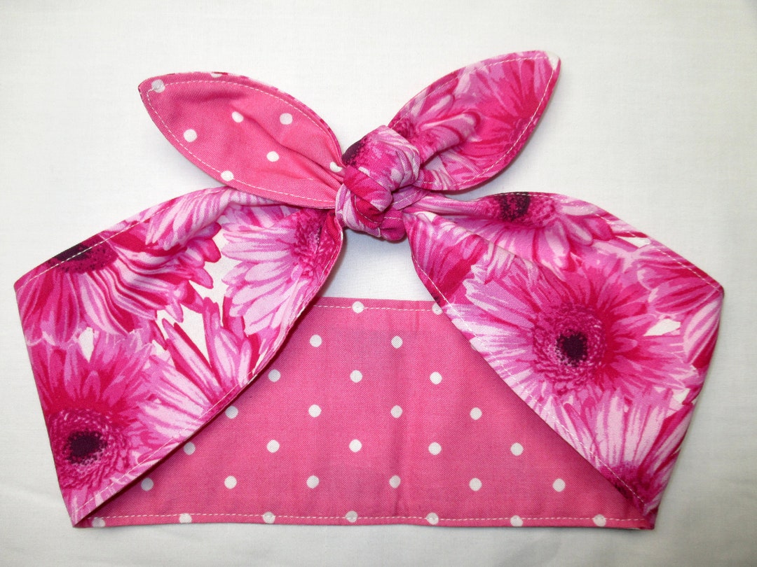 Headband Rockabilly Head Scarf Wrap Pink White Floral Flowers Polka ...