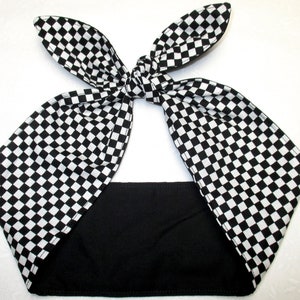 Hoofdband Zwart Wit Geruite vierkanten Rockabilly Hoofddoek Haardoek Wikkelstropdas