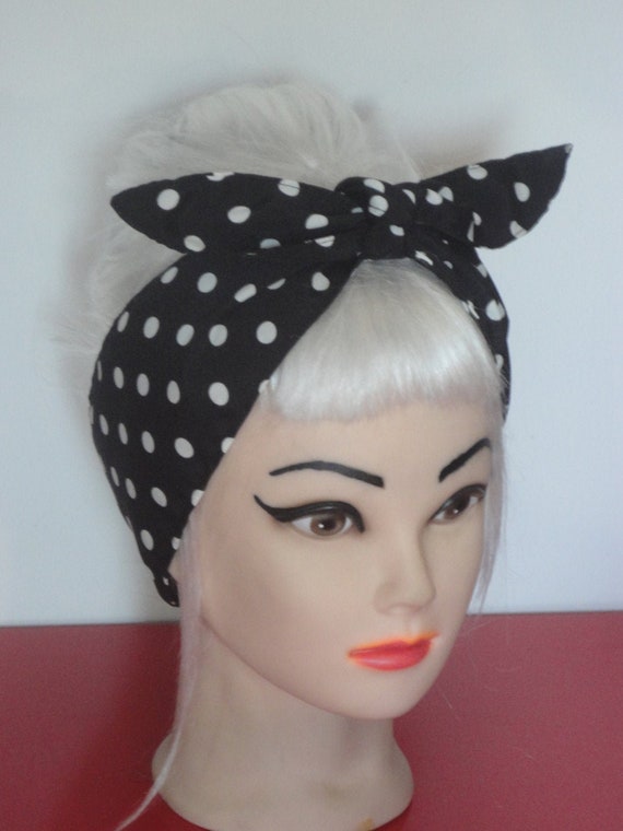 Serre-Tête Femme Pois Rétro Avec Nœud - Style Rockabilly Vintage Blanc/Noir