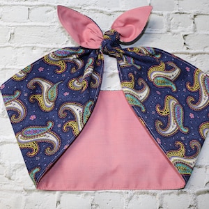 Headscarf Rockabilly Headband paisley head scarf dolly bow wrap blue pink