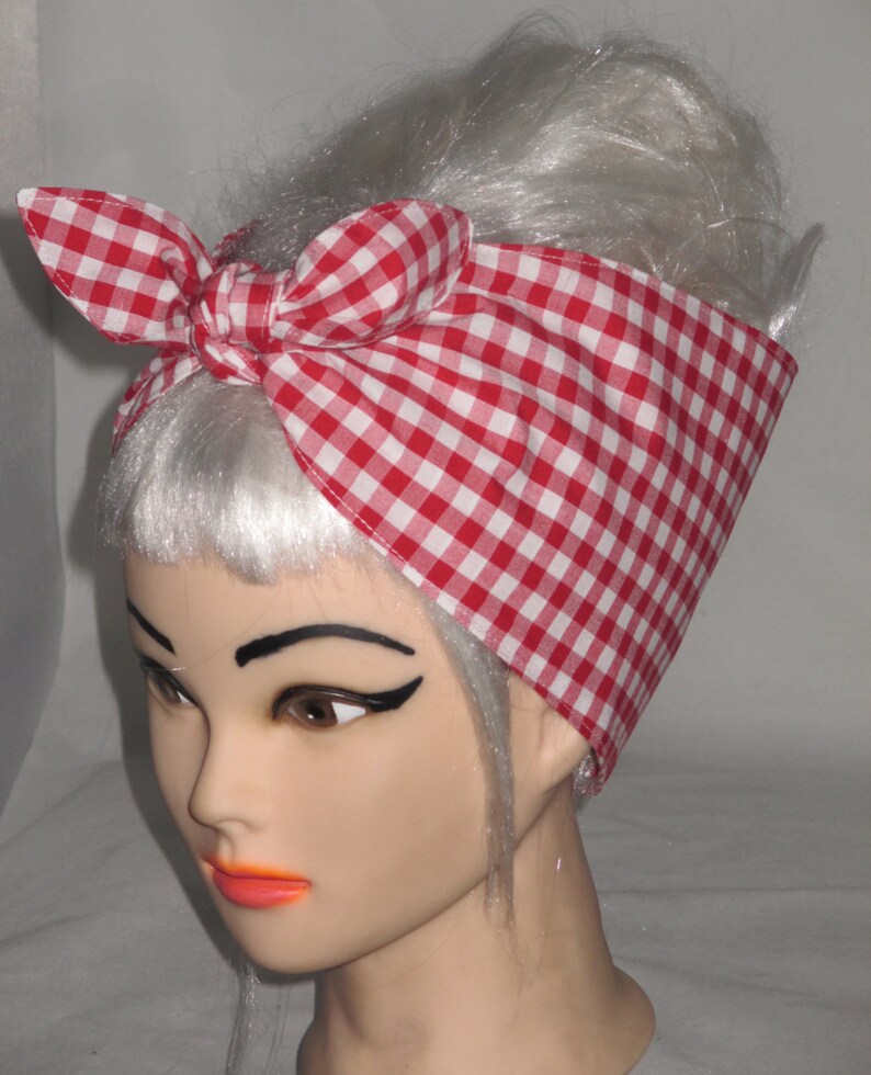 self tie headwrap Green White Check Head Wrap Fabric hair tie Red