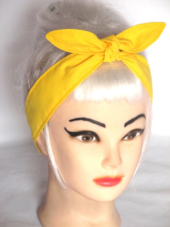 Bright solid Yellow Headband Head Scarf Hair Wrap bow tie