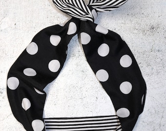 Foulard à armature métallique, à pois noirs et blancs, bandeau rétro rockabilly, accessoire pour cheveux pin-up vintage