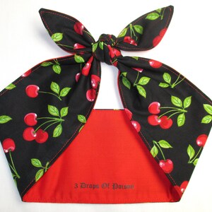 Rockabilly Head scarf Headband hair wrap CHERRIES Cherry red / black  Pinup Vintage Retro Banadana