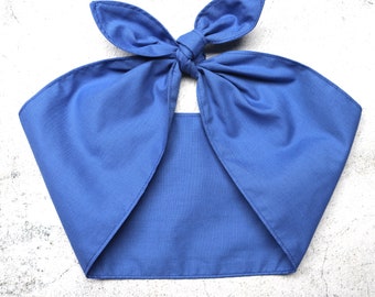 Head Scarf Solid Blue Rockabilly Vintage inspired Head scarf Wrap Tie