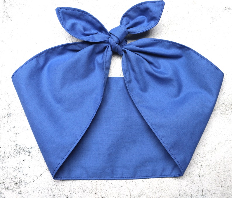 Head Scarf Solid Blue Rockabilly Vintage inspired Head scarf Wrap Tie image 1