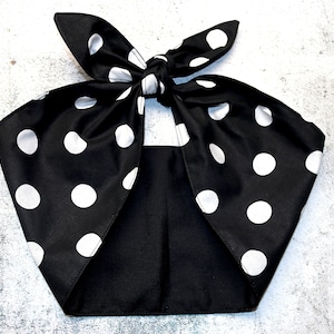 Black & White Polka Dots Hair Wrap Head Scarf bow bandana Rockabilly extra wide