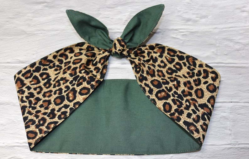 Green Rockabilly knotted Headband Leopard Cheetah Head Wrap Scarf hair Bandana headband image 1