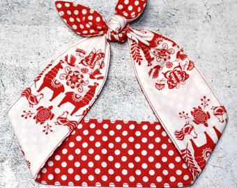 Folklore White Red Polka dots Headband Rockabilly Head Scarf Head Hair wrap