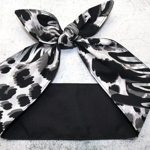White Black Headband Head Scarf LEOPARD hair wrap Cheetah Animal Print