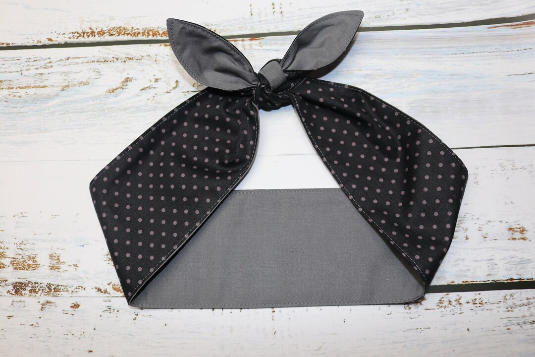 Black Gray Polka Dots Headband Dolly Bow Head Scarf Rockabilly Head ...
