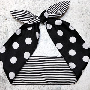 Black white STRIPES polka dots Headband head scarf Retro Rockabilly