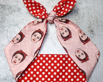 White and Red Polka dots Rockabilly Head Scarf Rosie headband  inspired bow