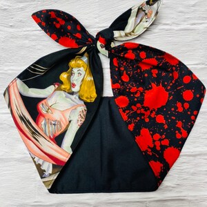 Zombie pinup Head scarf hair wrap Headband horror Psychobilly Rockabilly Dolly Bow